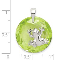 Sterling Silver Rhodium-plated Green CZ Frog Pendant view 3