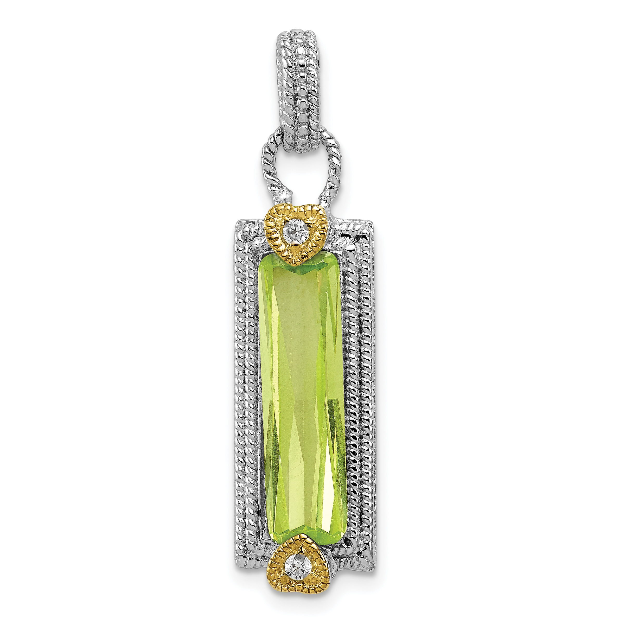 Sterling Silver & Vermeil Light Green CZ Pendant (QP1015)