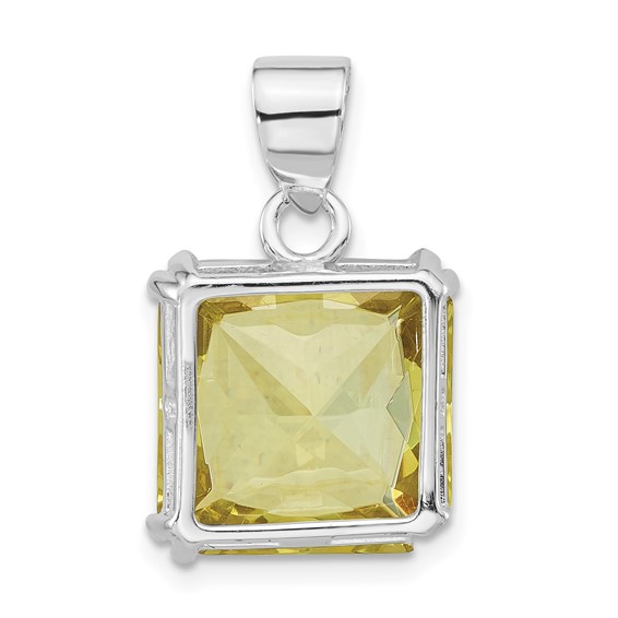 Sterling Silver Polished Light Green CZ Square Pendant