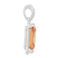 Sterling Silver Polished Champagne CZ Rectangle Pendant view 2