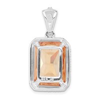 Sterling Silver Polished Champagne CZ Rectangle Pendant view 4