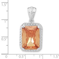 Sterling Silver Polished Champagne CZ Rectangle Pendant view 3