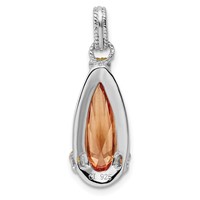 Sterling Silver and Vermeil Rhodium-plated Teardrop Champagne CZ Pendant view 3