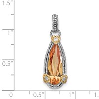 Sterling Silver and Vermeil Rhodium-plated Teardrop Champagne CZ Pendant view 4