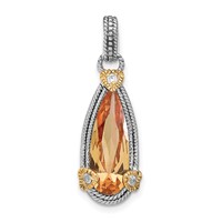 Sterling Silver and Vermeil Rhodium-plated Teardrop Champagne CZ Pendant view 1