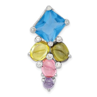 Sterling Silver Polished Multi-color CZ Fancy Slide Pendant