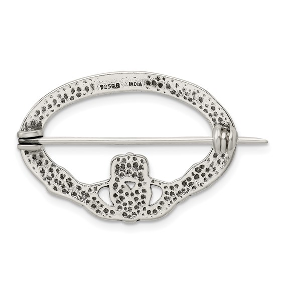 Sterling Silver Antiqued Claddagh Pin