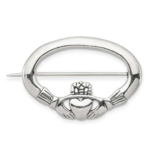 Sterling Silver Antiqued Claddagh Pin