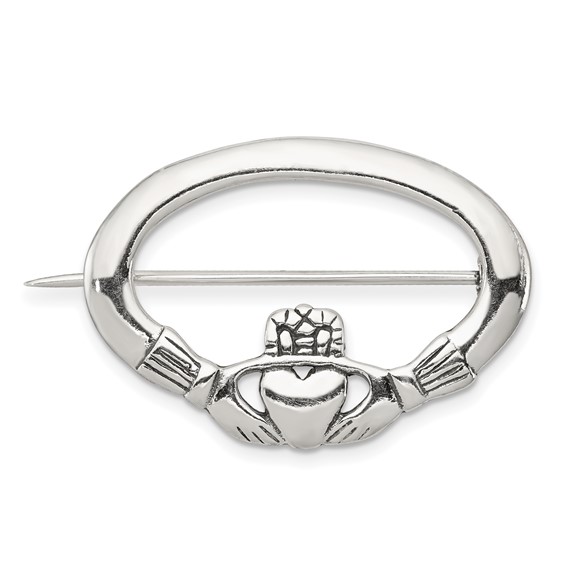 Sterling Silver Antiqued Claddagh Pin
