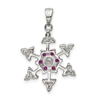 Sterling Silver Rhodium-plated Lab Created Ruby and CZ Snowflake Charm view 4