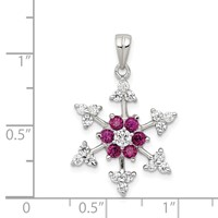 Sterling Silver Rhodium-plated Lab Created Ruby and CZ Snowflake Charm view 3
