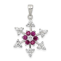Sterling Silver Rhodium-plated Lab Created Ruby and CZ Snowflake Charm view 1