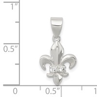 Sterling Silver Rhodium-plated CZ Fleur De Lis Pendant view 3