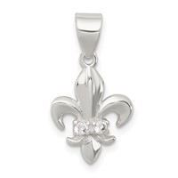 Sterling Silver Rhodium-plated CZ Fleur De Lis Pendant view 1