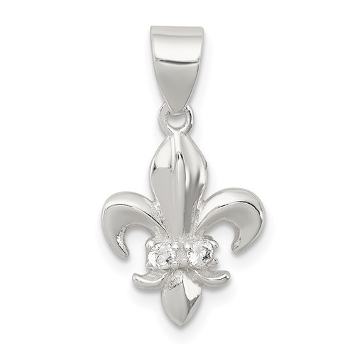 Sterling Silver Rhodium-plated CZ Fleur De Lis Pendant