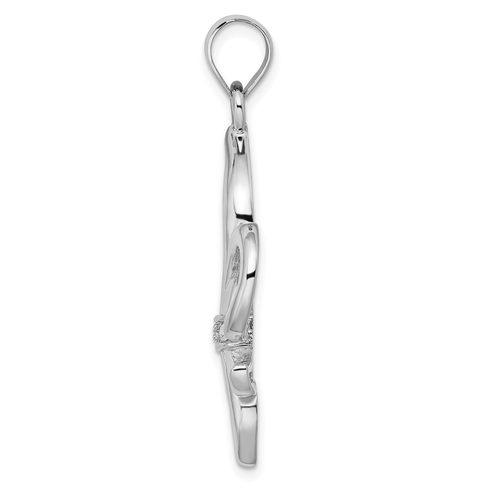 Sterling Silver Rhodium-platedCZ Fleur de Lis Pendant (QP1147)