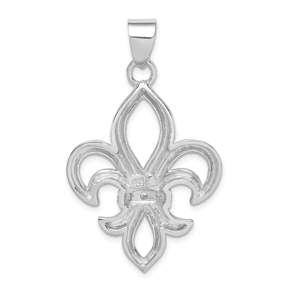 Sterling Silver Rhodium-platedCZ Fleur de Lis Pendant (QP1147)