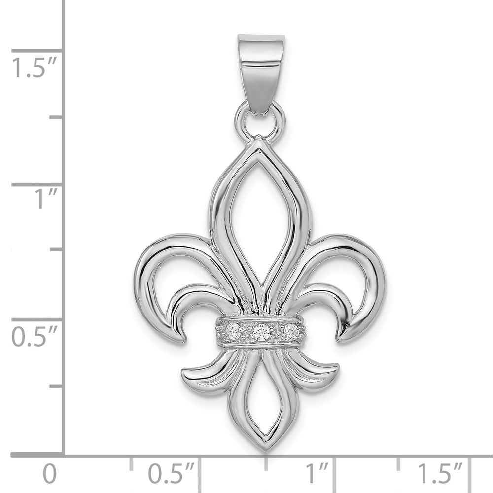 Sterling Silver Rhodium-platedCZ Fleur de Lis Pendant (QP1147)
