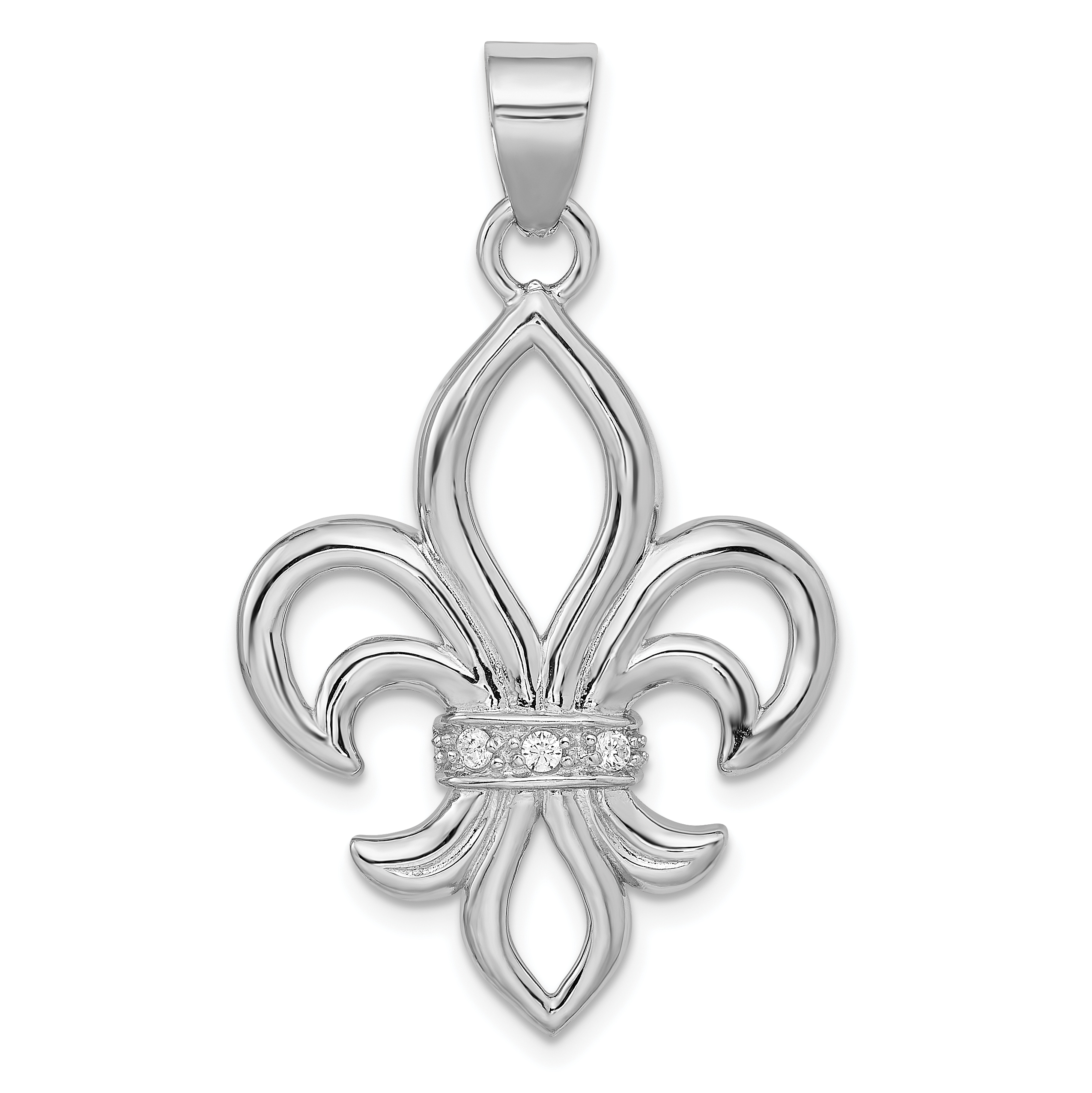 Sterling Silver Rhodium-platedCZ Fleur de Lis Pendant (QP1147)