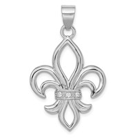 Sterling Silver Rhodium-platedCZ Fleur De Lis Pendant view 1