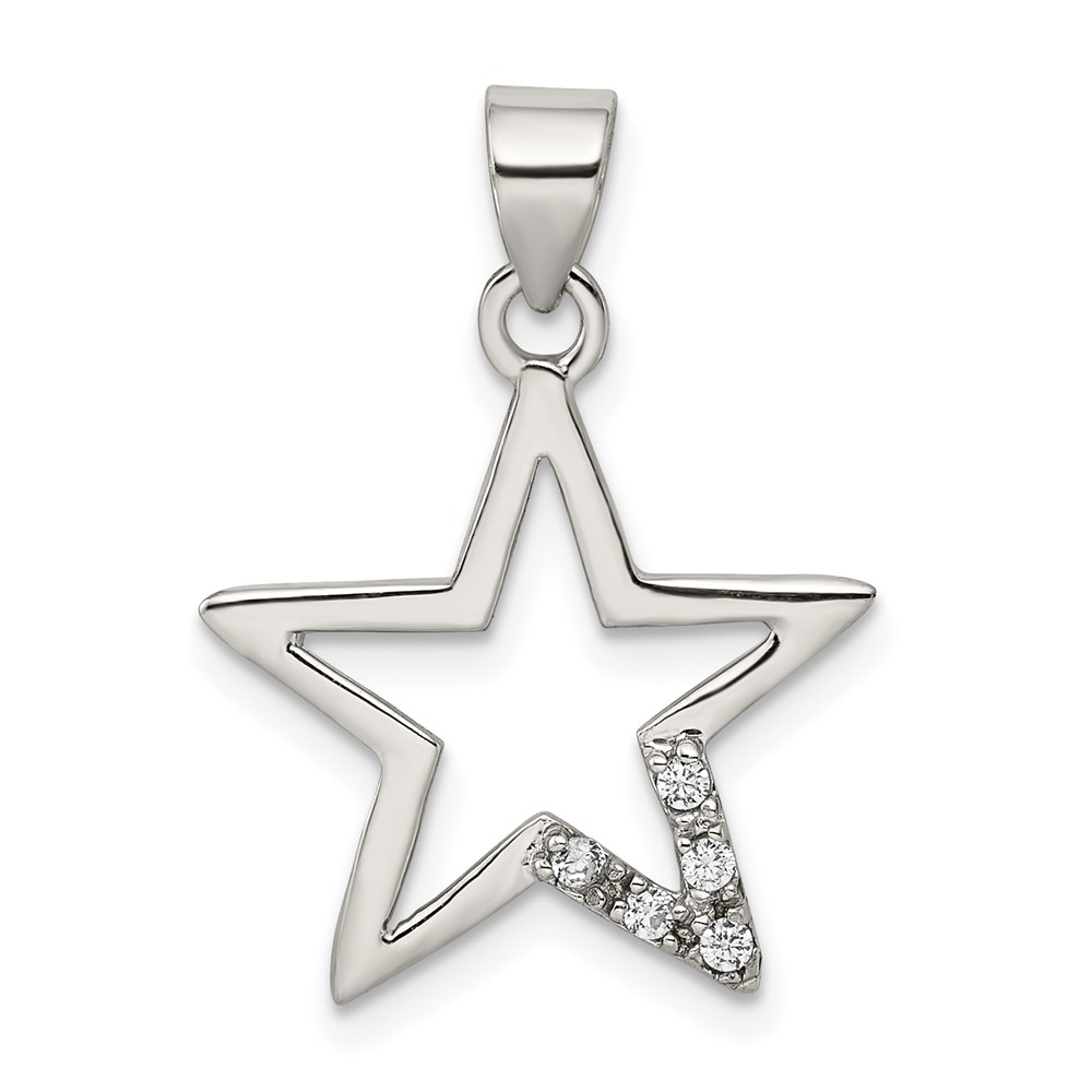 Sterling Silver Rhodium-plated CZ Cut-out Star Pendant