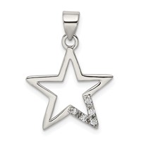 Sterling Silver Rhodium-plated CZ Cut-out Star Pendant view 1