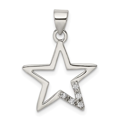 Sterling Silver Rhodium-plated CZ Cut-out Star Pendant