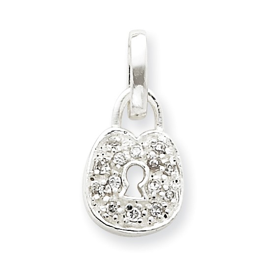 Sterling Silver CZ Lock Pendant