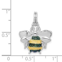 Sterling Silver Rhodium-plated Blue Green & Yellow Enamel Bee Charm view 3