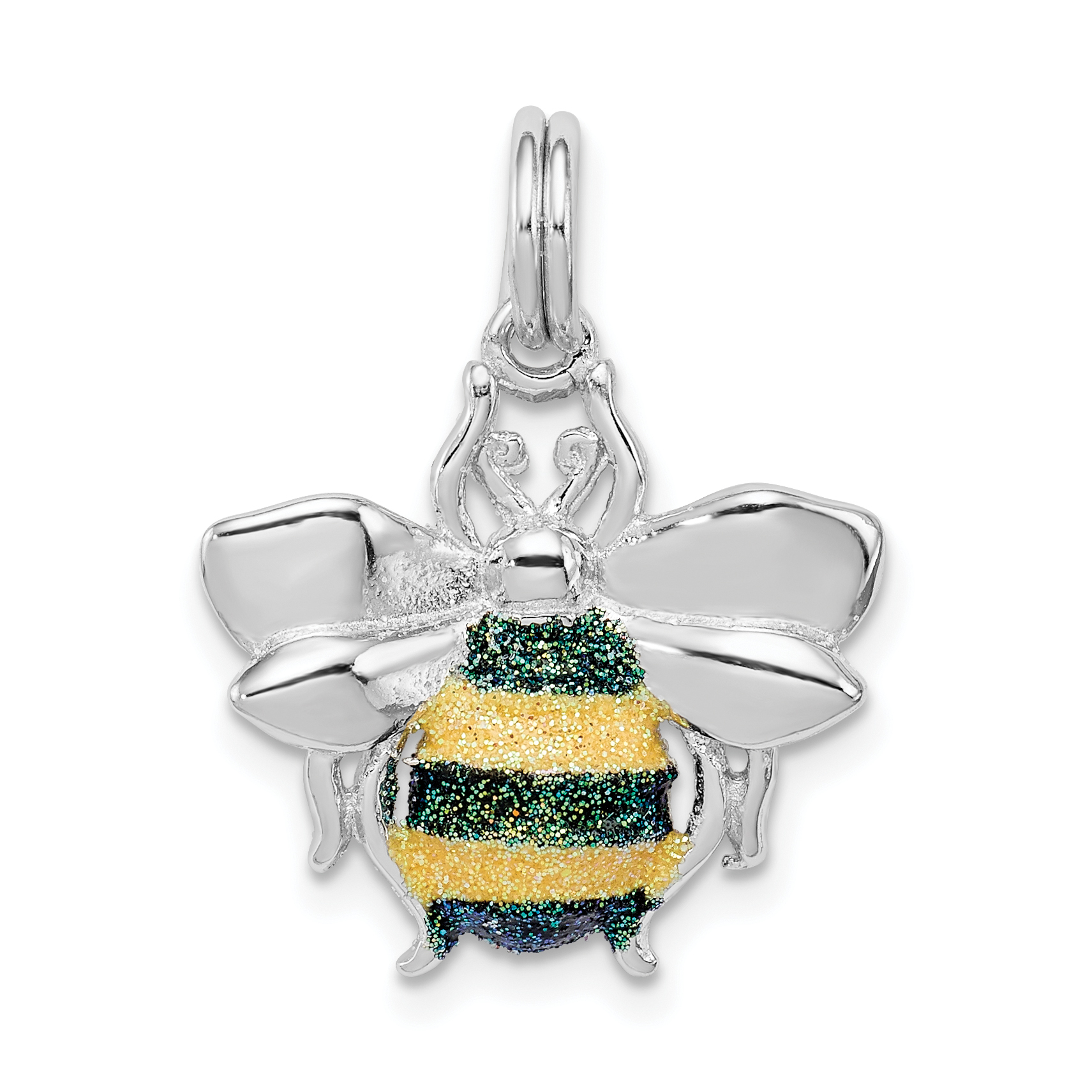 Sterling Silver Rhodium-platedGreen & Yellow Enamel Bee Charm (QP1153)