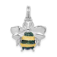 Sterling Silver Rhodium-plated Blue Green & Yellow Enamel Bee Charm view 1