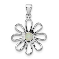 Sterling Silver Rhodium Plated Created Opal Daisy Slide view 4