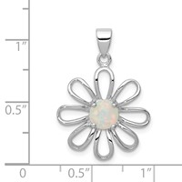 Sterling Silver Rhodium Plated Created Opal Daisy Slide view 3