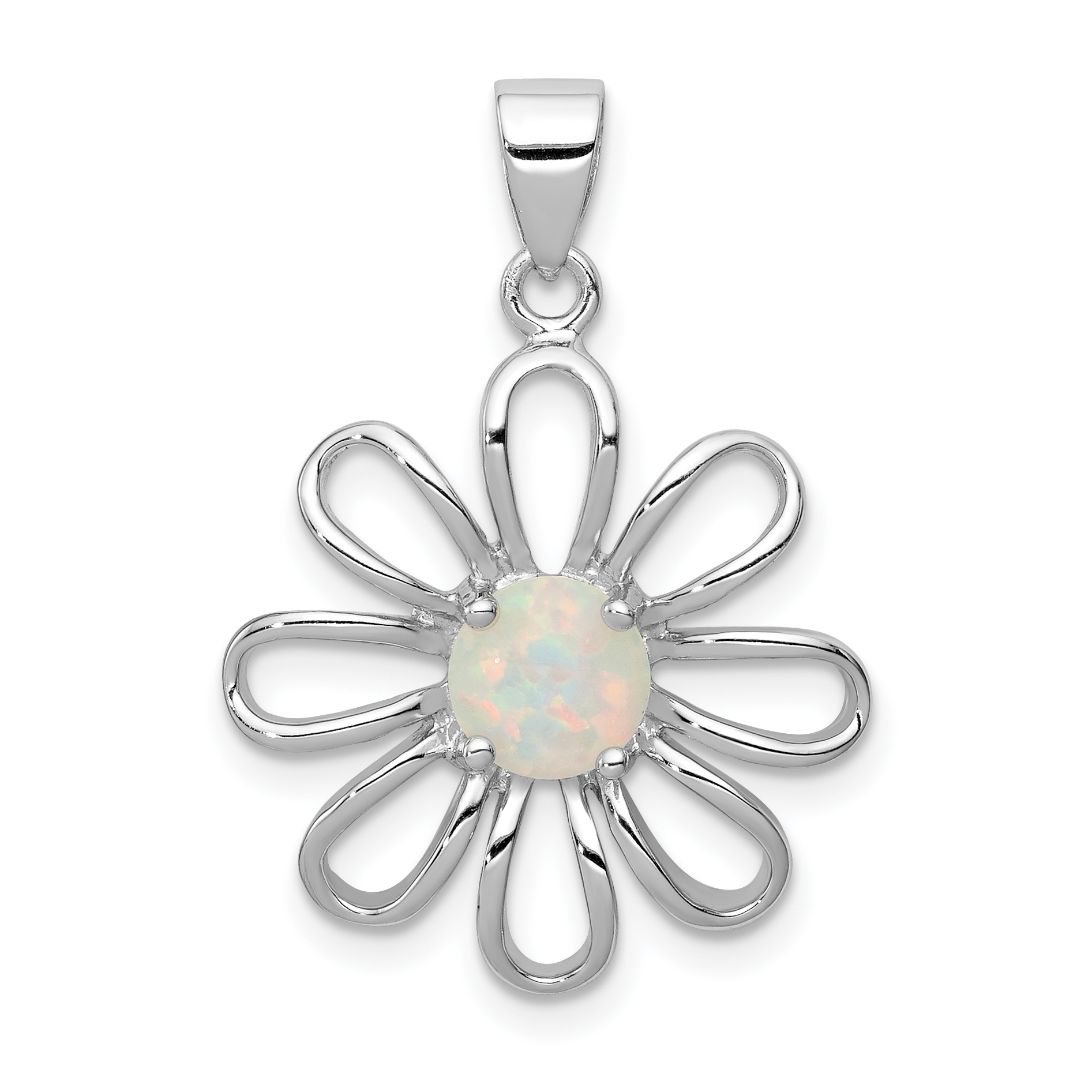 Sterling Silver rhodium Plated Created Opal Daisy Slide (QP1192)