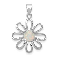Sterling Silver Rhodium Plated Created Opal Daisy Slide view 1