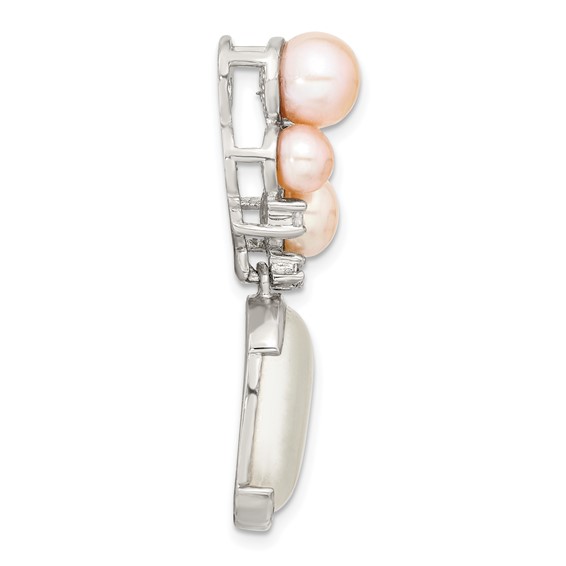 Sterling Silver Simulated Pearl and CZ Pendant