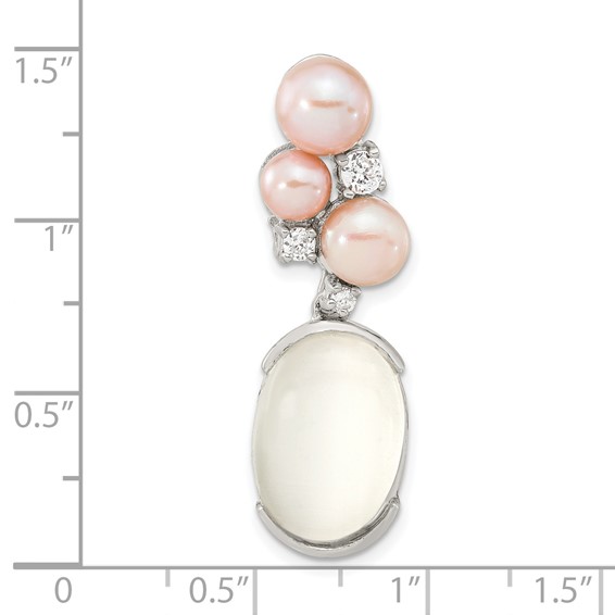 Sterling Silver Simulated Pearl and CZ Pendant