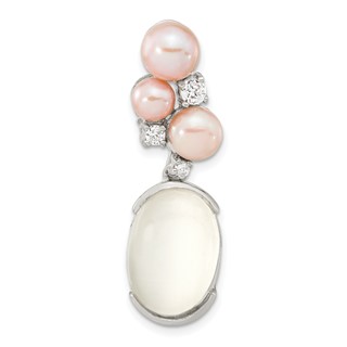 Sterling Silver Simulated Pearl and CZ Pendant