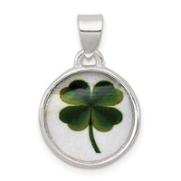 Sterling Silver 4 Leaf Clover Clear Enamel Pendant view 1