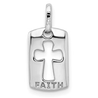 Sterling Silver Rhodiulm Plated Faith CZ Open Cross Charm view 4