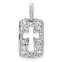 Sterling Silver Rhodiulm Plated Faith CZ Open Cross Charm view 1