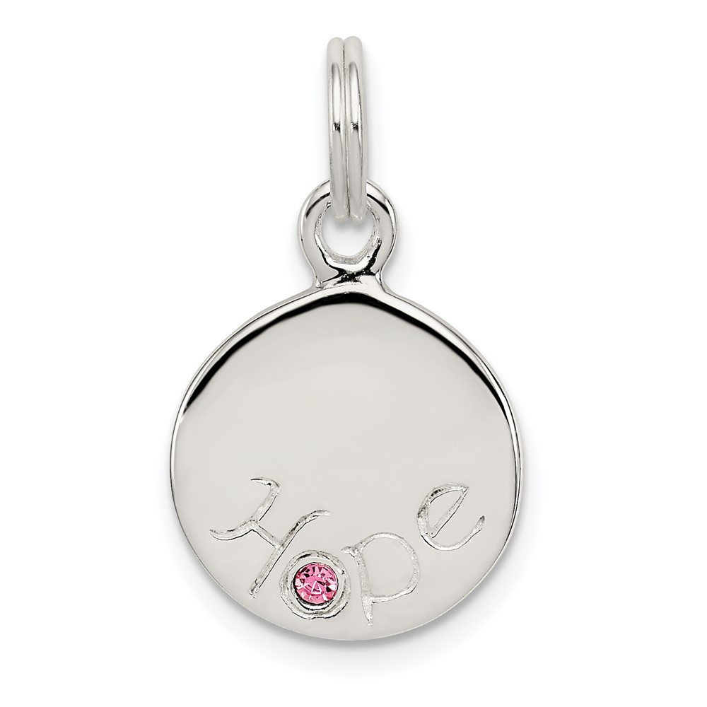 Sterling Silver Hope W Pink CZ Disc Charm