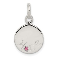 Sterling Silver Hope W Pink CZ Disc Charm view 1