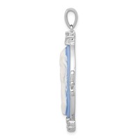 Sterling Silver Rhodium-plated Blue Plastic Cameo Pendant with CZ Accents view 2