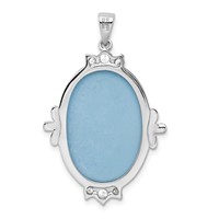 Sterling Silver Rhodium-plated Blue Plastic Cameo Pendant with CZ Accents view 4