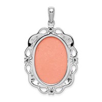 Sterling Silver Rhodium-plated Filigree Frame Pendant with Green Glass and Clear CZ Accents Plastic Pink Lady Cameo view 4