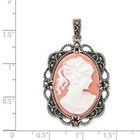 Sterling Silver Antiqued Marcasite Plastic Pink Cameo Pendant view 3