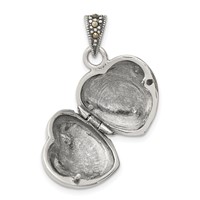 Sterling Silver Antiqued Red Enamel and Marcasite 16mm Heart Locket view 4