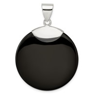 Sterling Silver 35mm Round Black Onyx Pendant view 4