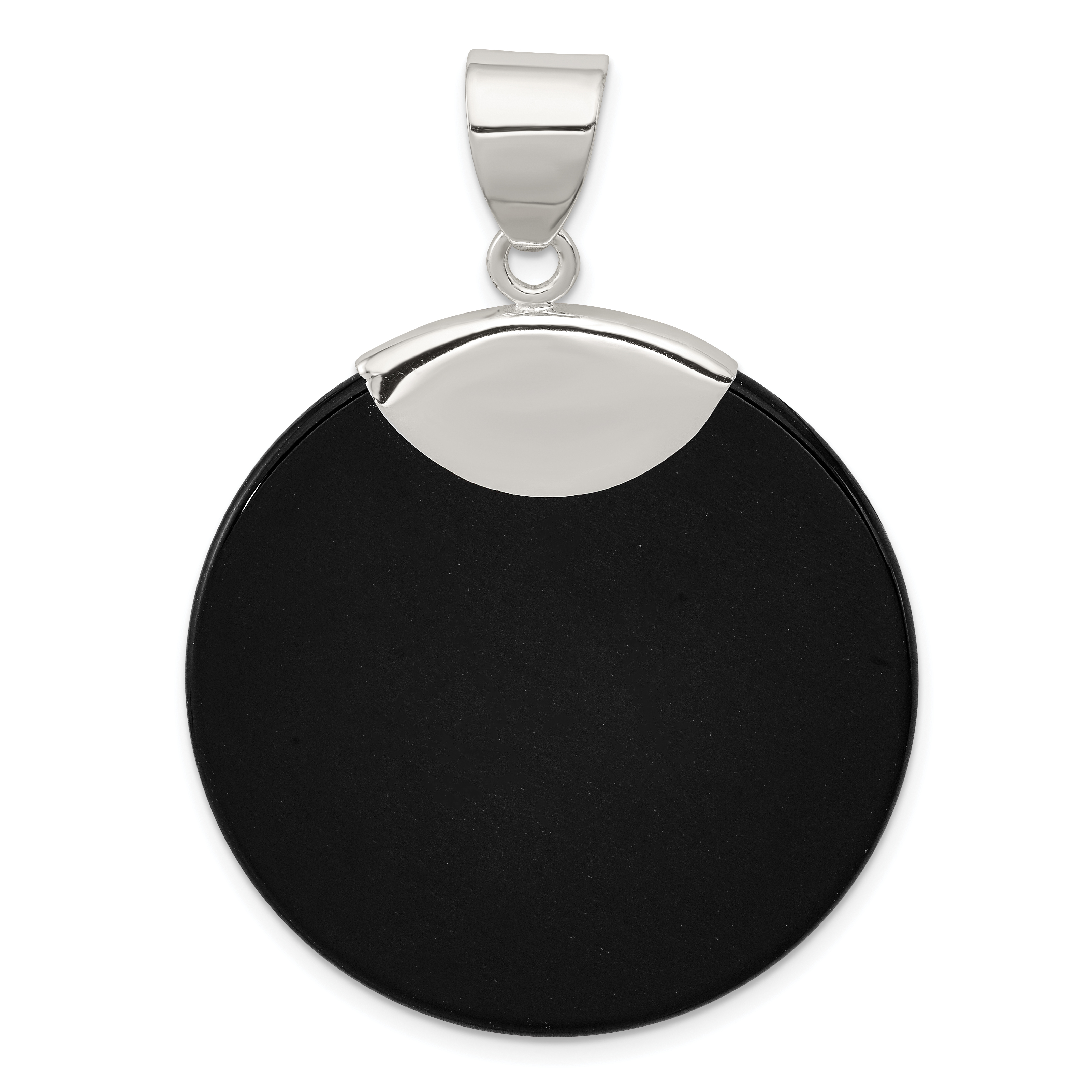 Sterling Silver Round Black Onyx Pendant (QP1302)
